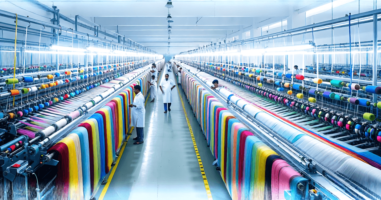 Industrial airjet loom repair process showing certified technician working on textile machinery.