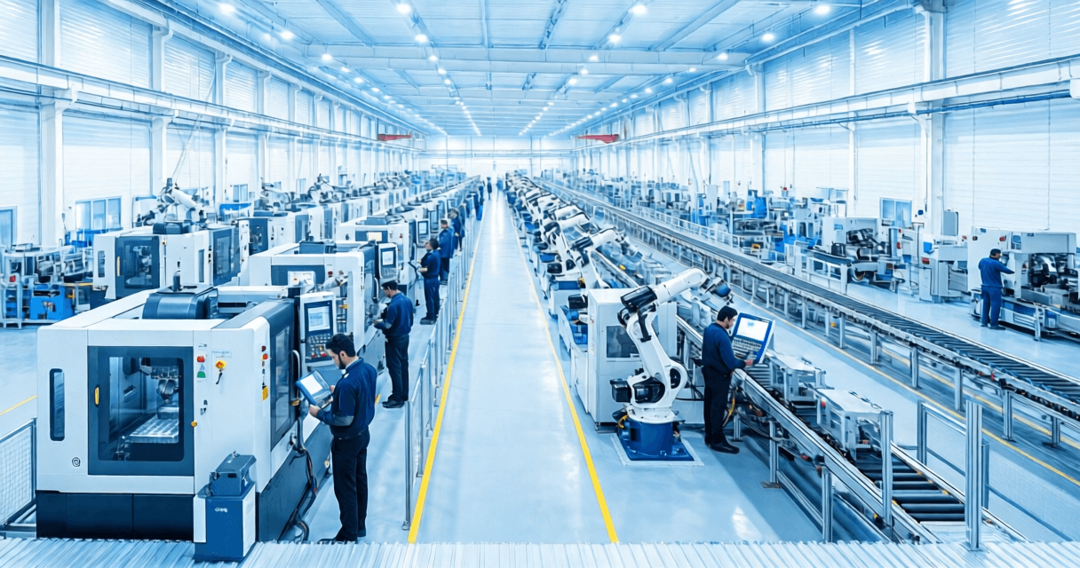 Certified technician repairing CNC machine on factory floor in India